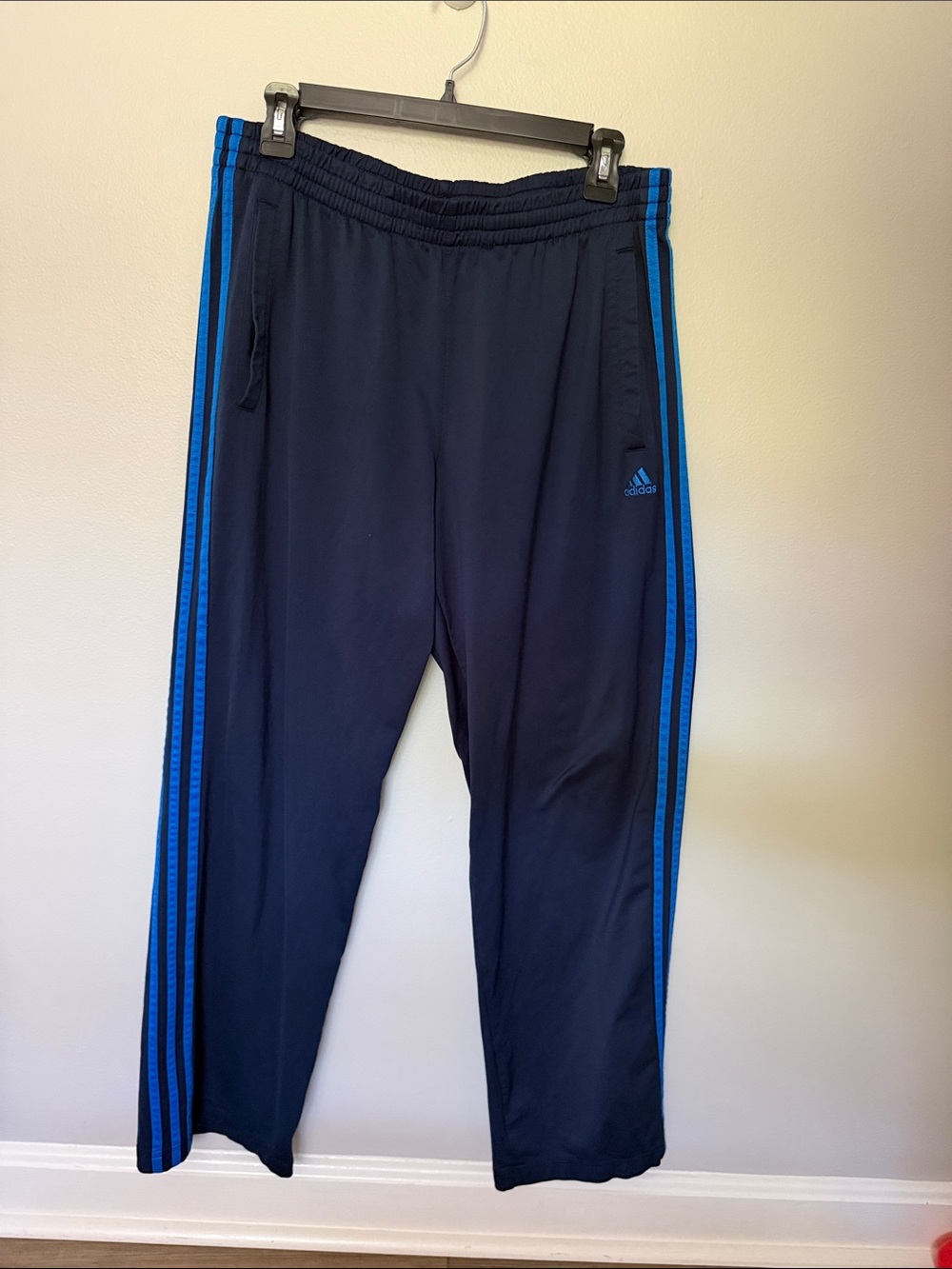 adidas men’s Navy track pants with Blue Side Stripes